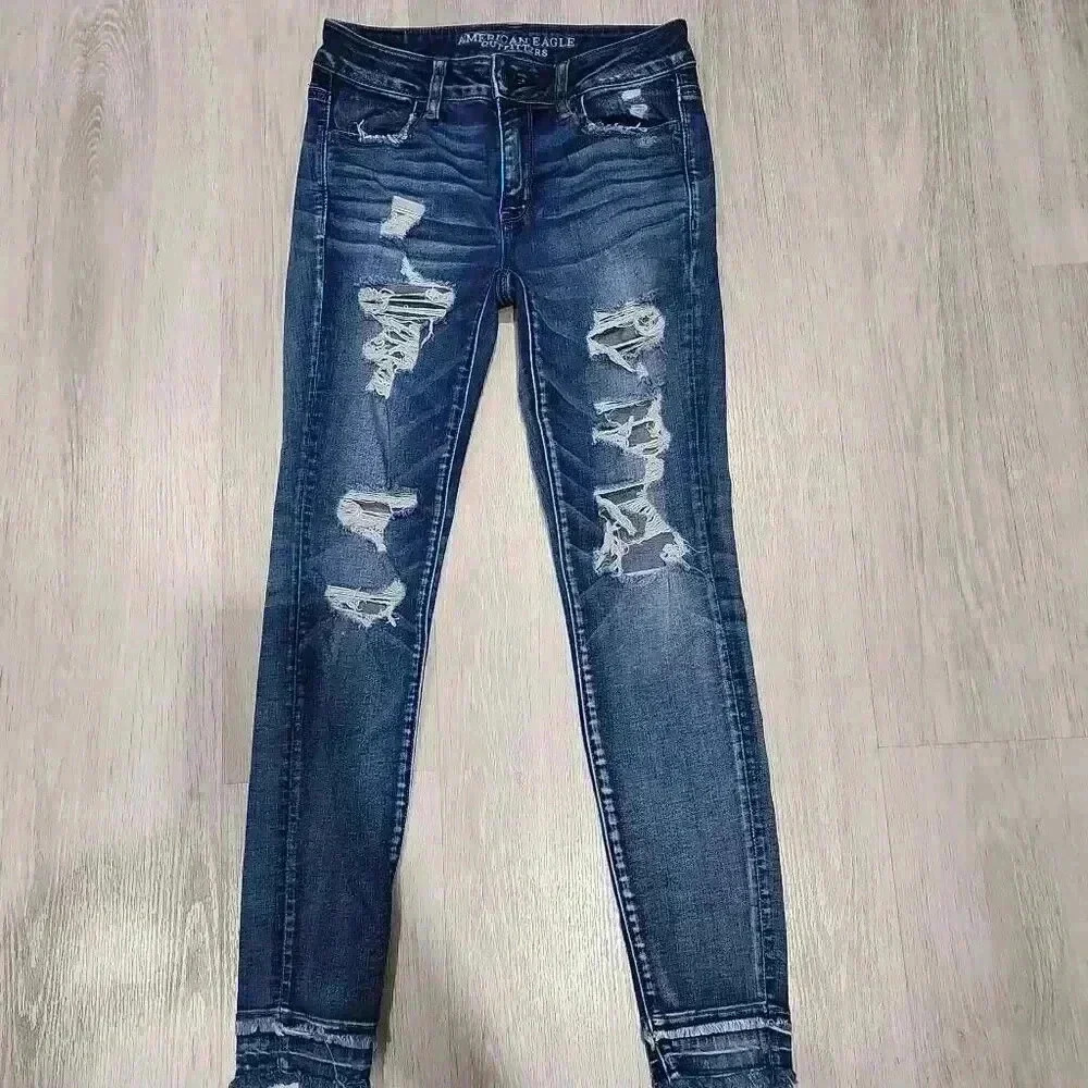 American Eagle Women's Distressed Jegging Dark Wash Blue Size 4 Regular